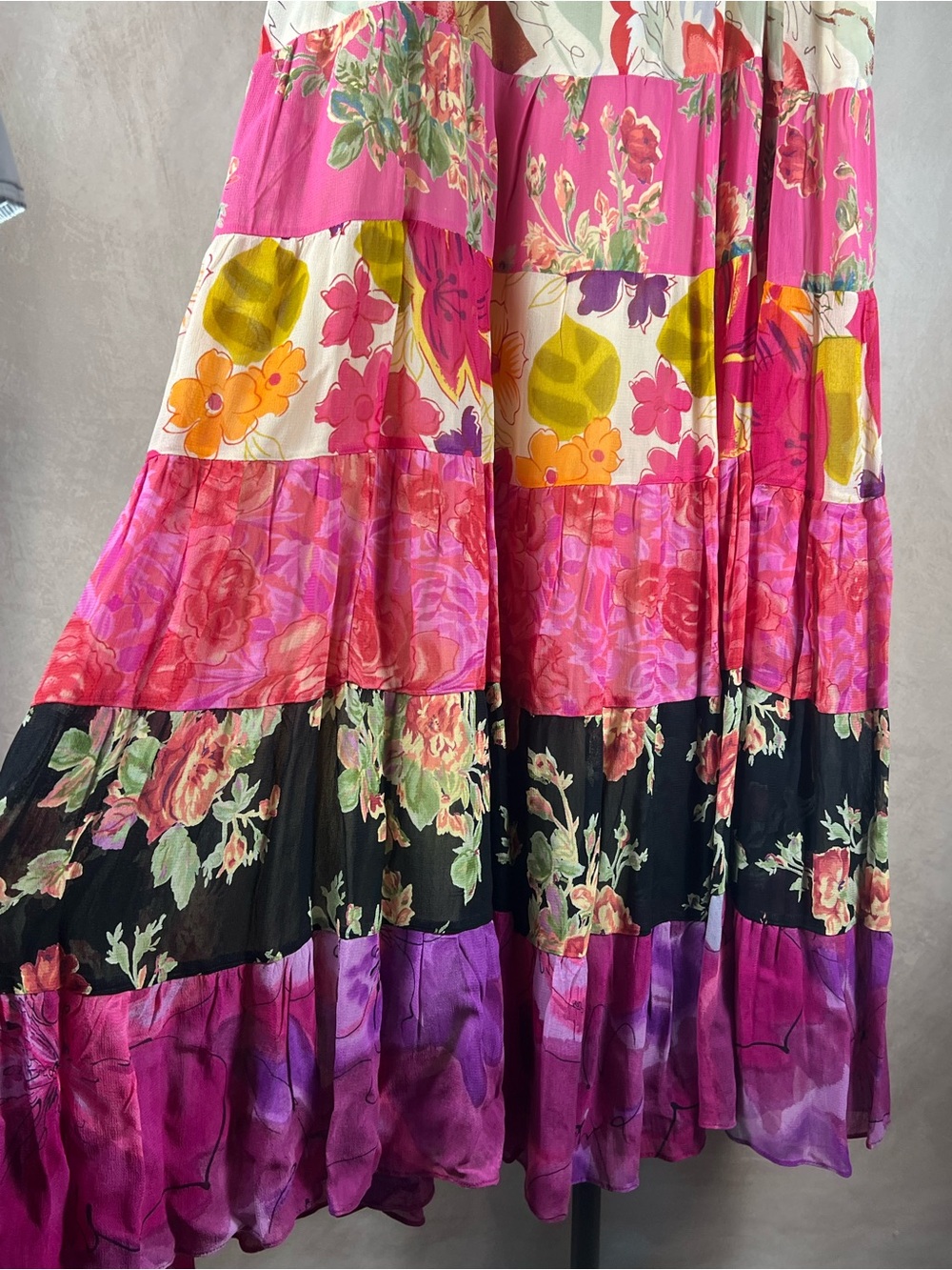 Coldwater Creek XL Floral Patchwork Tiered Maxi Skirt Boho